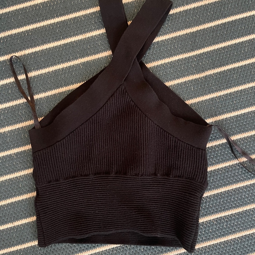Black Ribbed Halter Top - Picture 2 of 3